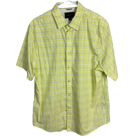 Geoffrey Beene Shirt Size Large Mens Button Up SS Collared Multicolor Check - Picture 1 of 4